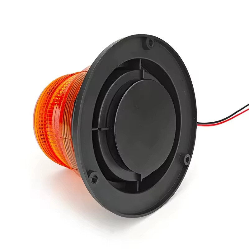 Baliza para acceso de vehículos como estacionamientos, condominios, de color ambar con luz giratoria.