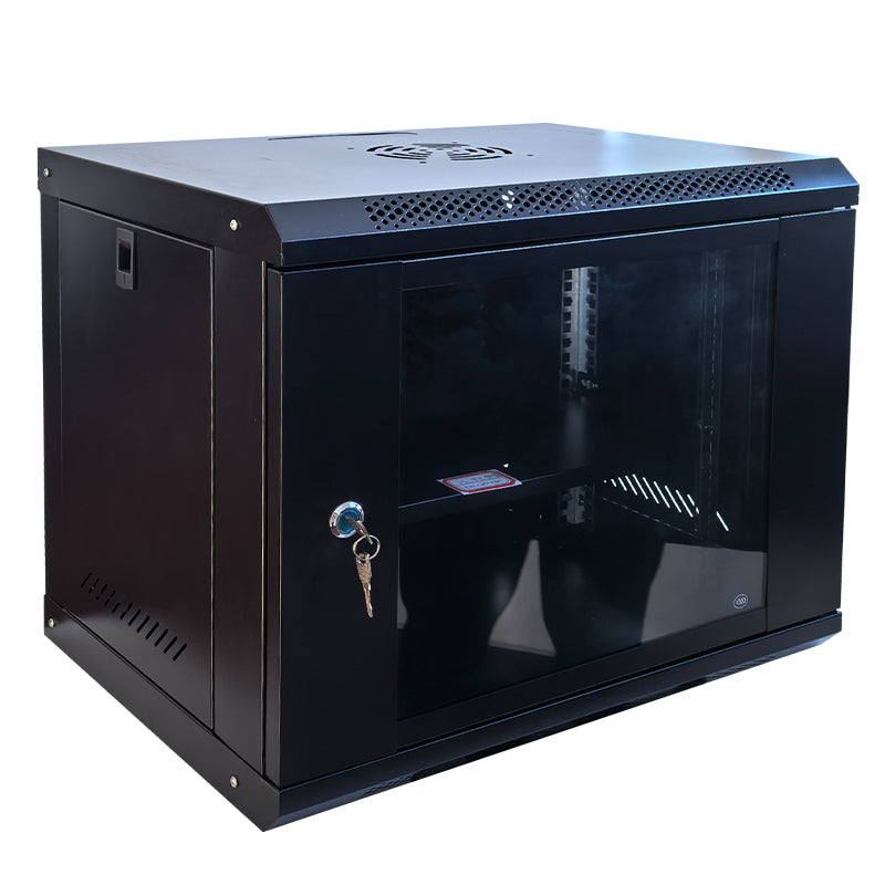 Gabinete rack de pared 9U 19 pulgadas en acero negro para equipos de red